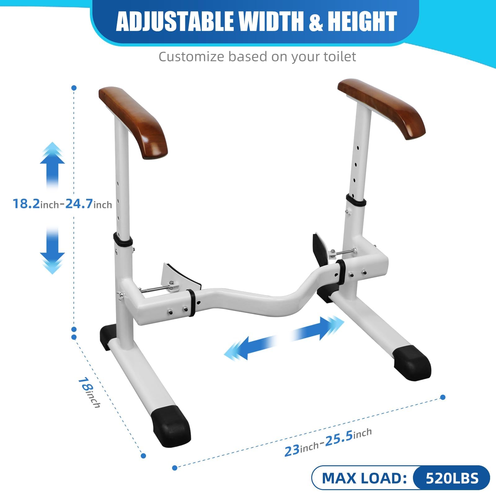 FSA/HSA Eligible Toilet Safety Rails for Elderly with Solid Wood Handles,