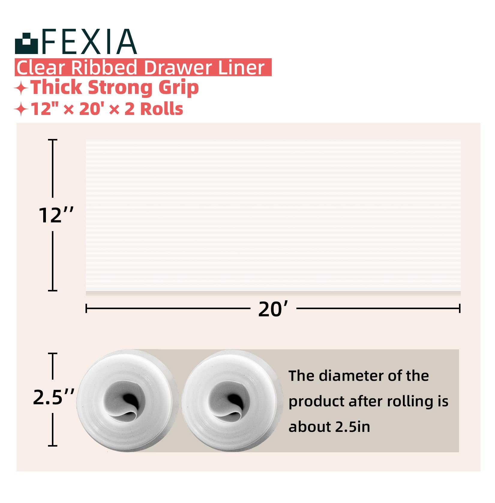 FEXIA Waterproof Non Slip Shelf Liner 12in x 20FT Cabinet Drawer Fridge Liner 2