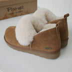 PAMIR Women's Winter Warm House Shoes & Slipper Boots - Indoor Outdoor Ankle Booties with Genuine Suede, Sheepskin Trim & Memory Foam, Chestnut, Size 8 US