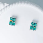 GIGAJEWE Blue Green Color Moissanite Stud Earrings Radiant Cut Moissanite