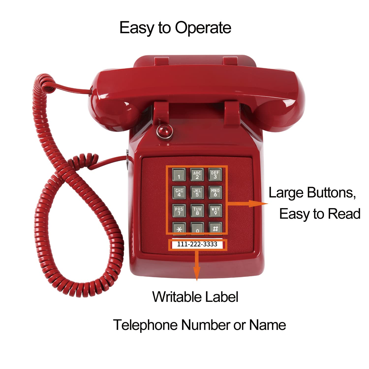 Traditional Red Landline Phone, Retro Corded Telephone Visible Ringing