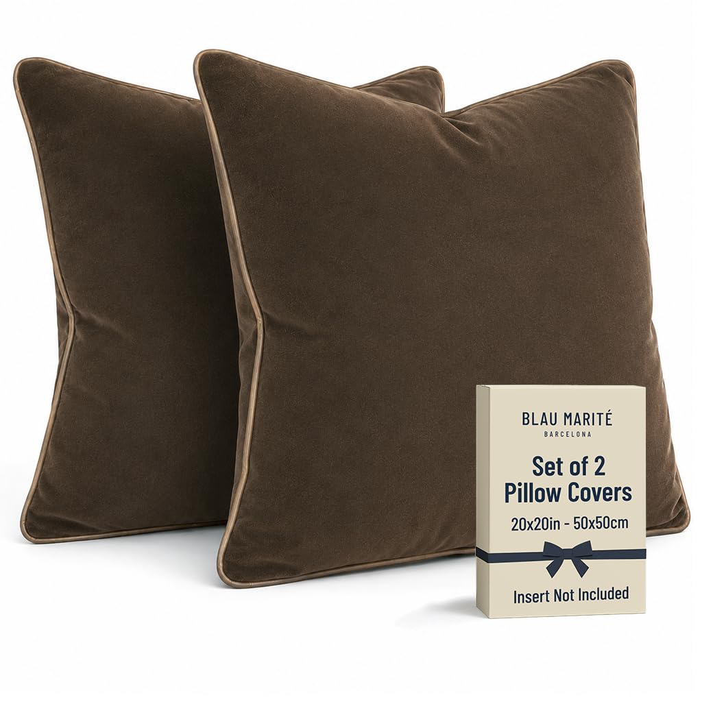 Blau Marité 2 Pack Velvet Decorative Throw Pillow Covers, 20"x20", Brown and