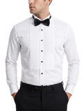FAHIZO Mens White Tuxedo Shirt Wing Collar French Cuffs Formal Dress Shirt