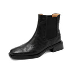 TinaCus Women's Chelsea Booties Handmade Genuine Leather Elastic Panel Square