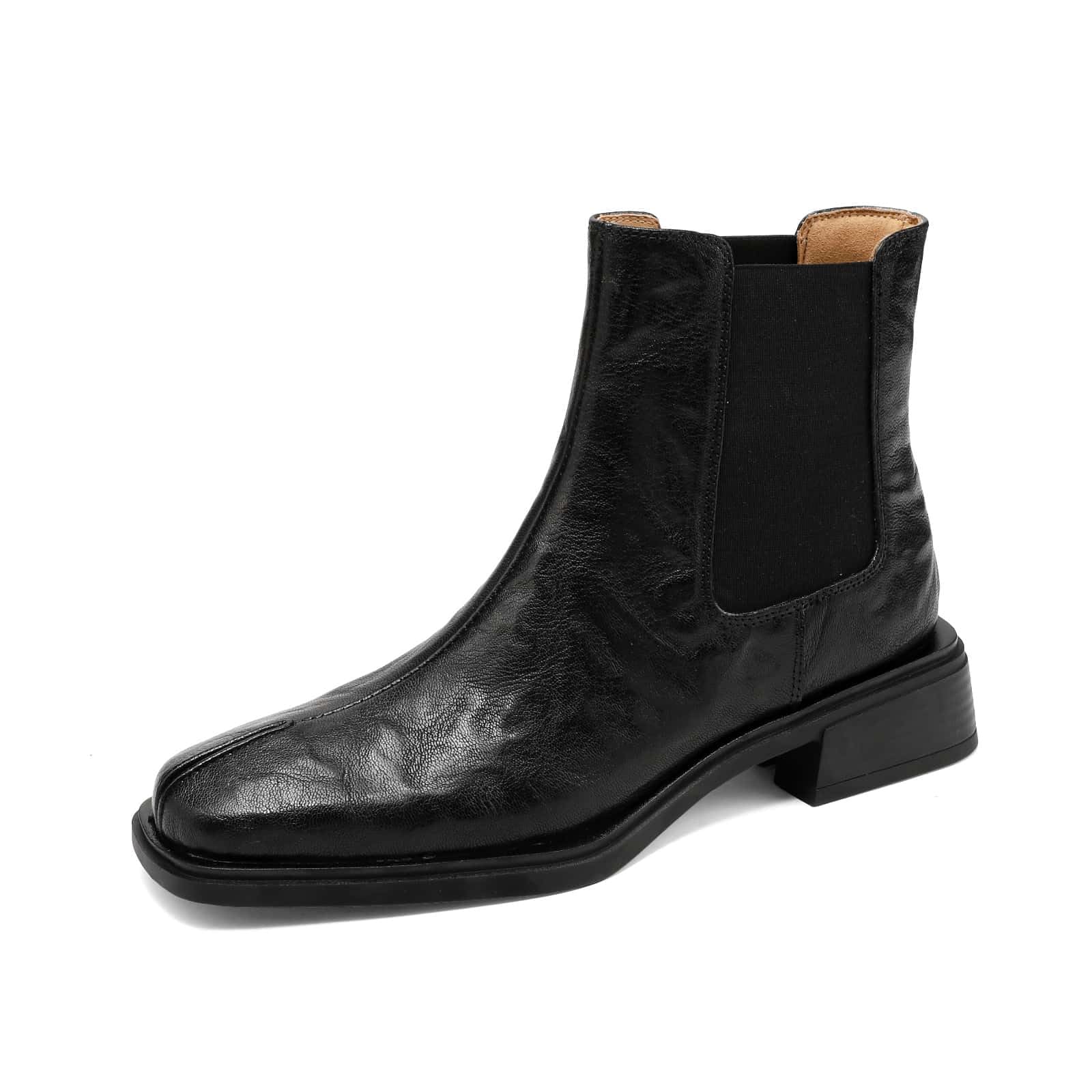 TinaCus Women's Chelsea Booties Handmade Genuine Leather Elastic Panel Square
