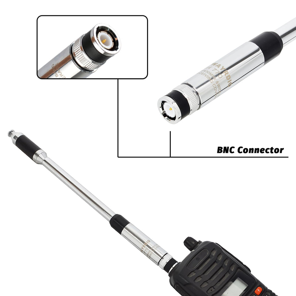 TWAYRDIO RH770 2meter 70cm UHF/VHF BNC Telescopic Antenna Handheld Two Way Radio Extendable Retractable Antenna for Kenwood Uniden Icom Walkie Talkie