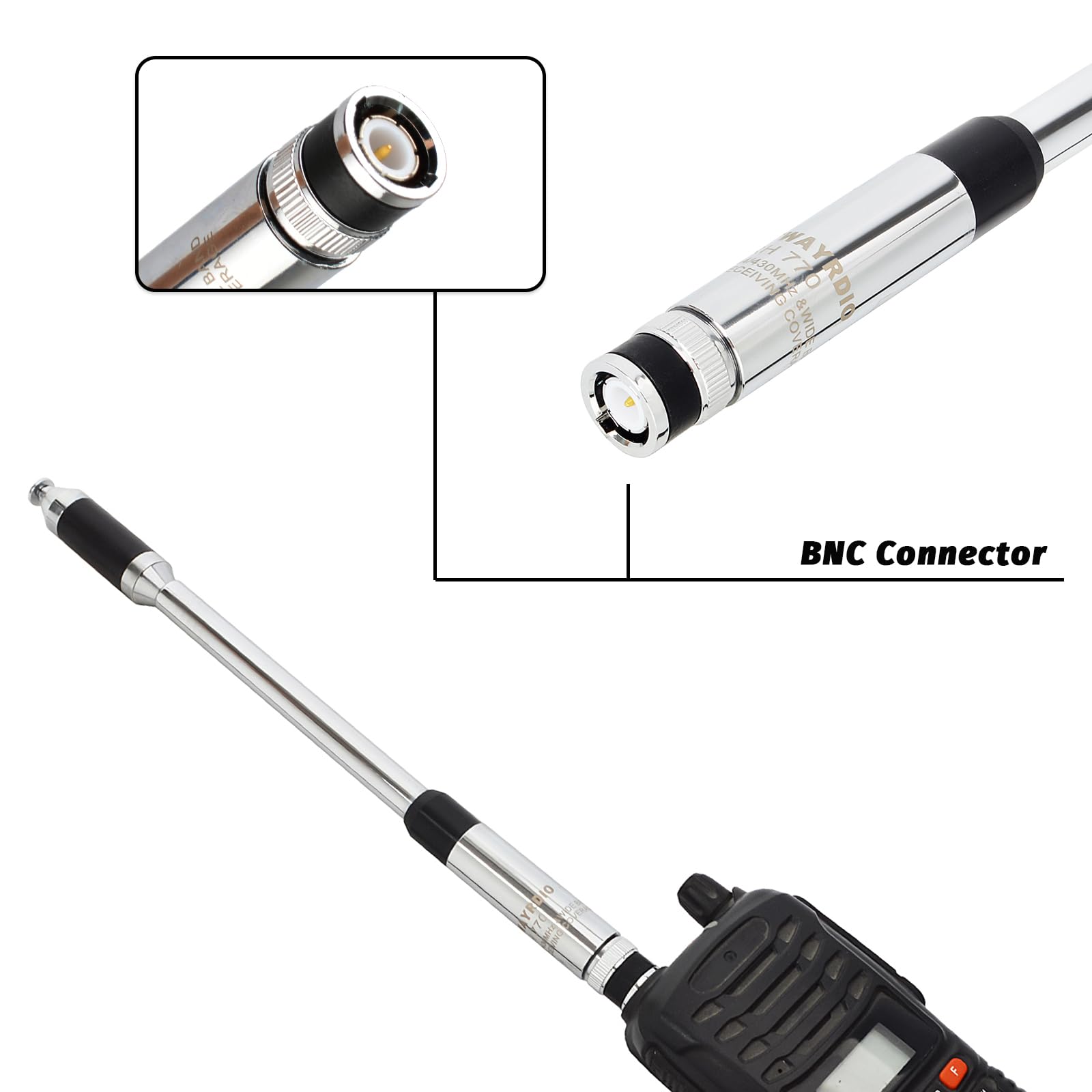 TWAYRDIO RH770 2meter 70cm UHF/VHF BNC Telescopic Antenna Handheld Two Way Radio Extendable Retractable Antenna for Kenwood Uniden Icom Walkie Talkie