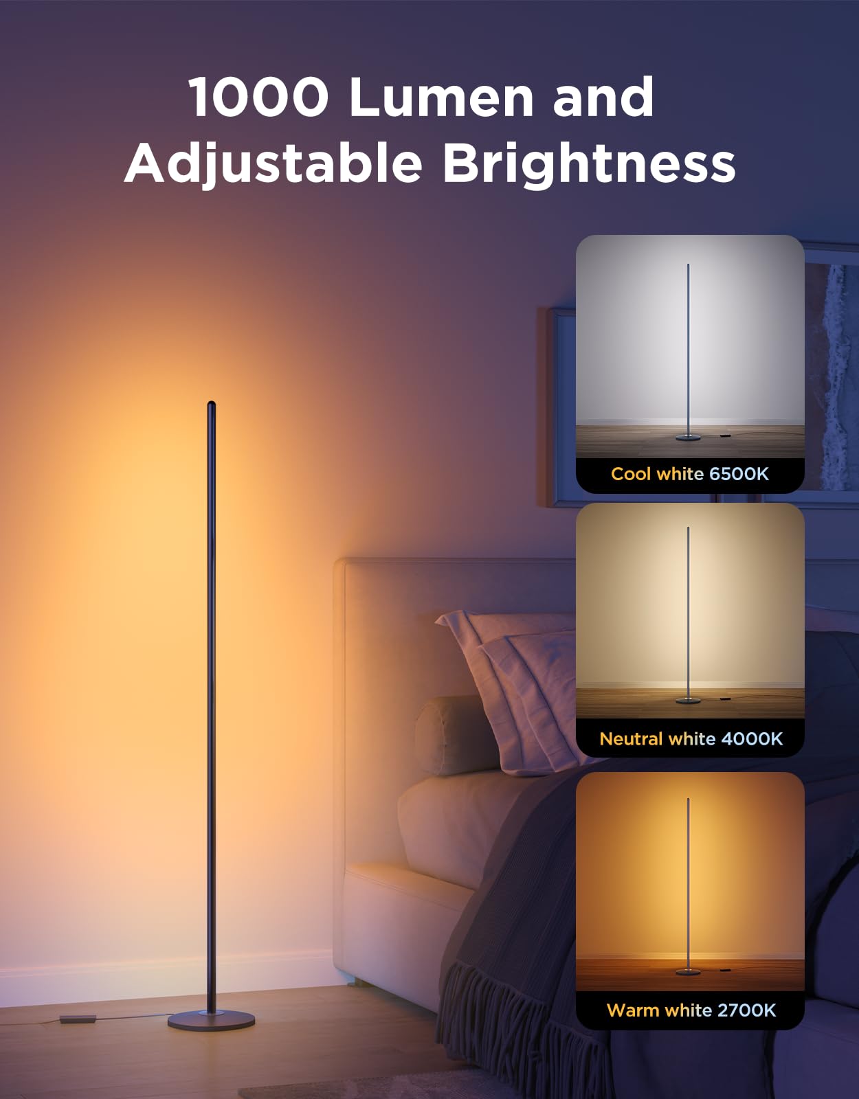 Govee RGBIC Floor Lamp Basic, 1000lm LED Corner Lamp Compatible with