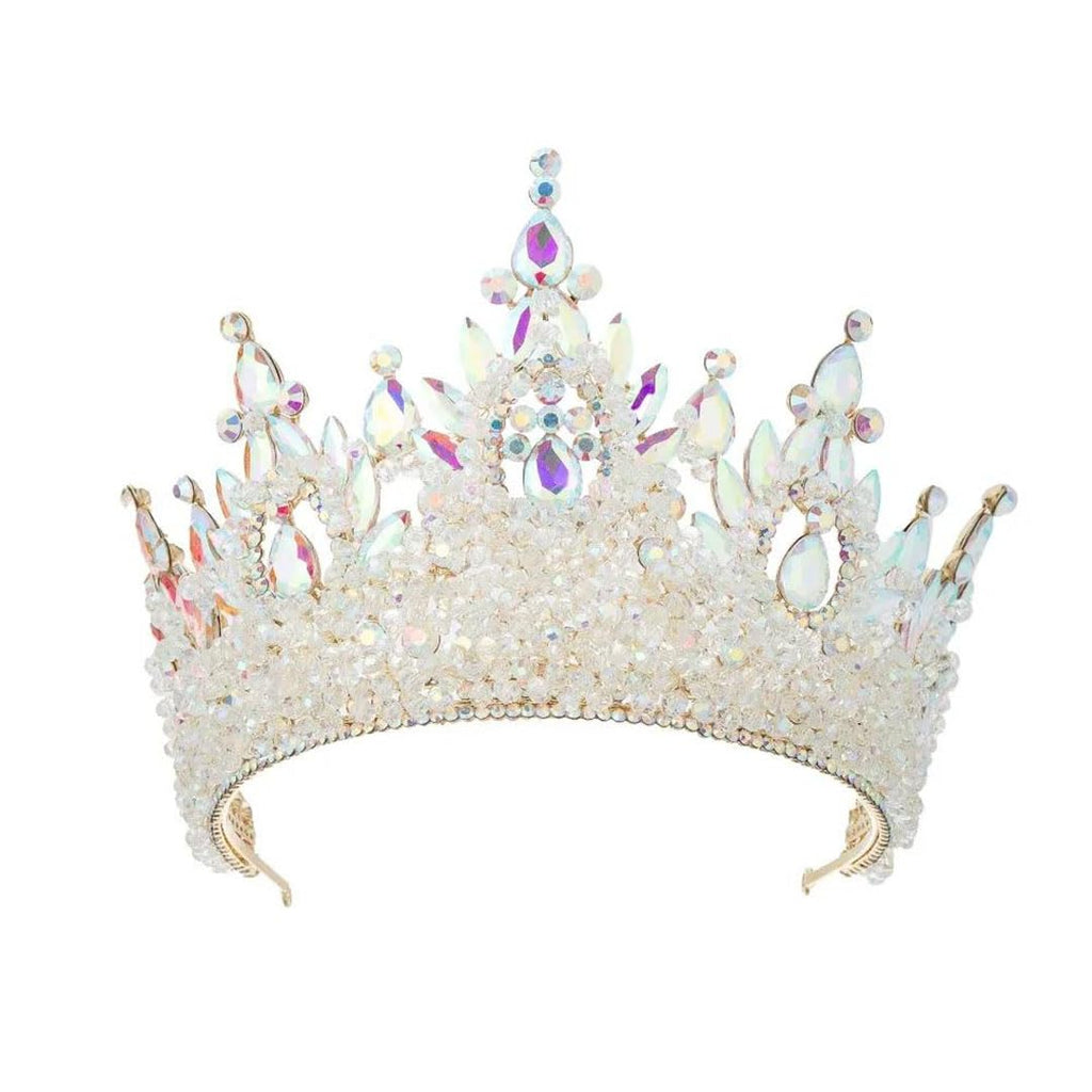 Women Crystal Crown Tiara Gold Alloy Headpiece Wedding Prom Hair Accessory (Gold