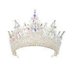 Women Crystal Crown Tiara Gold Alloy Headpiece Wedding Prom Hair Accessory (Gold