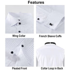 FAHIZO Mens White Tuxedo Shirt Wing Collar French Cuffs Formal Dress Shirt