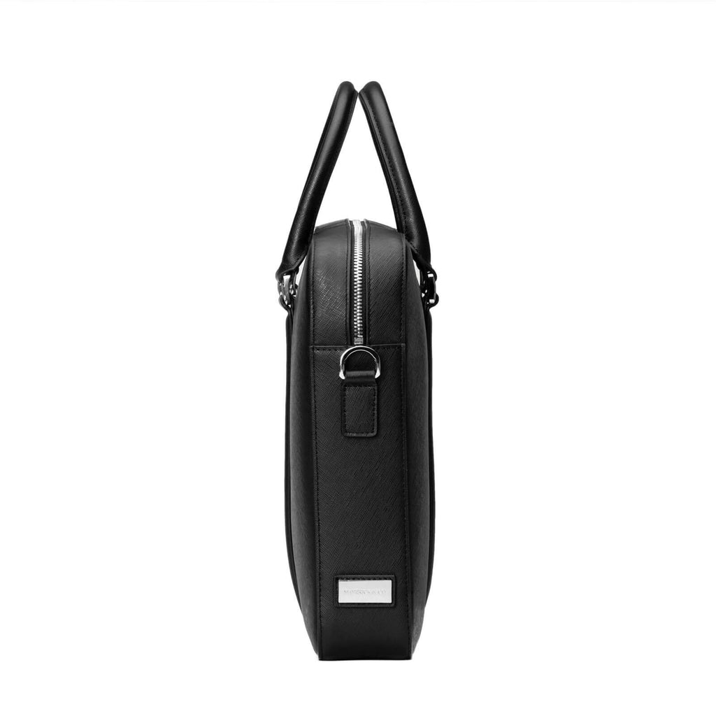 Manhattan Leather Briefcase Black & Racing Red Laptop Business Bag