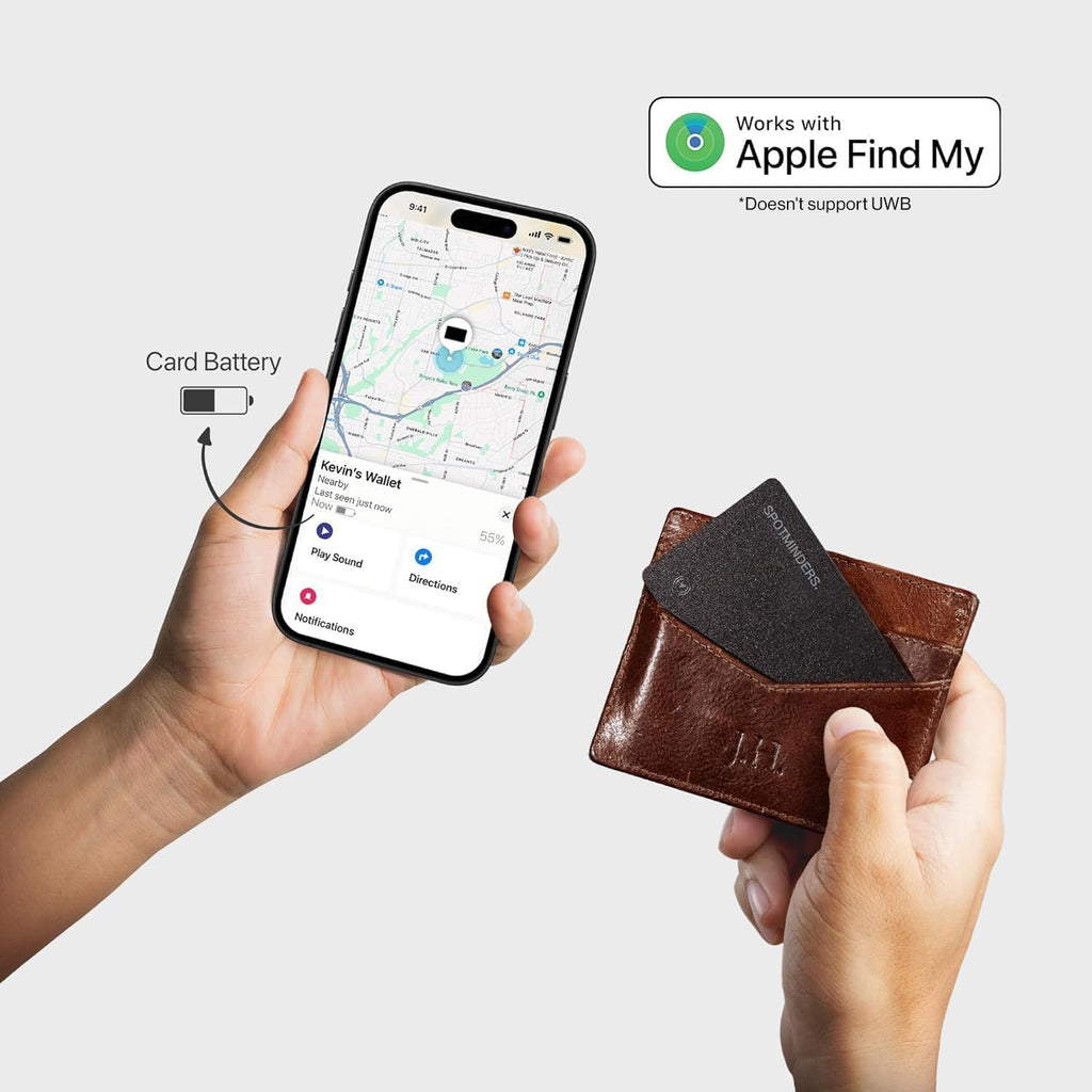 SPOTMINDERS Wallet Tracker Card Apple Find My Rechargeable IP68 Slim