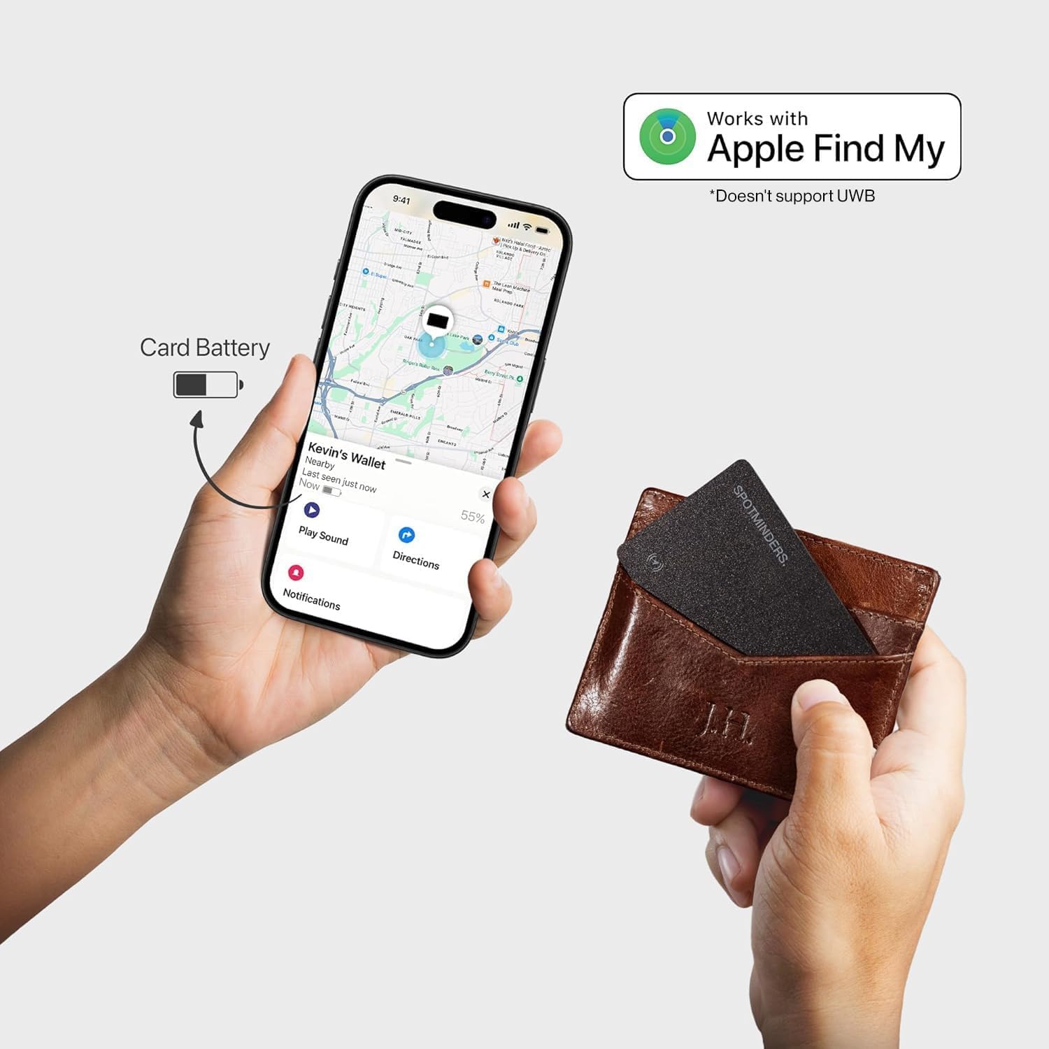 SPOTMINDERS Wallet Tracker Card Apple Find My Rechargeable IP68 Slim