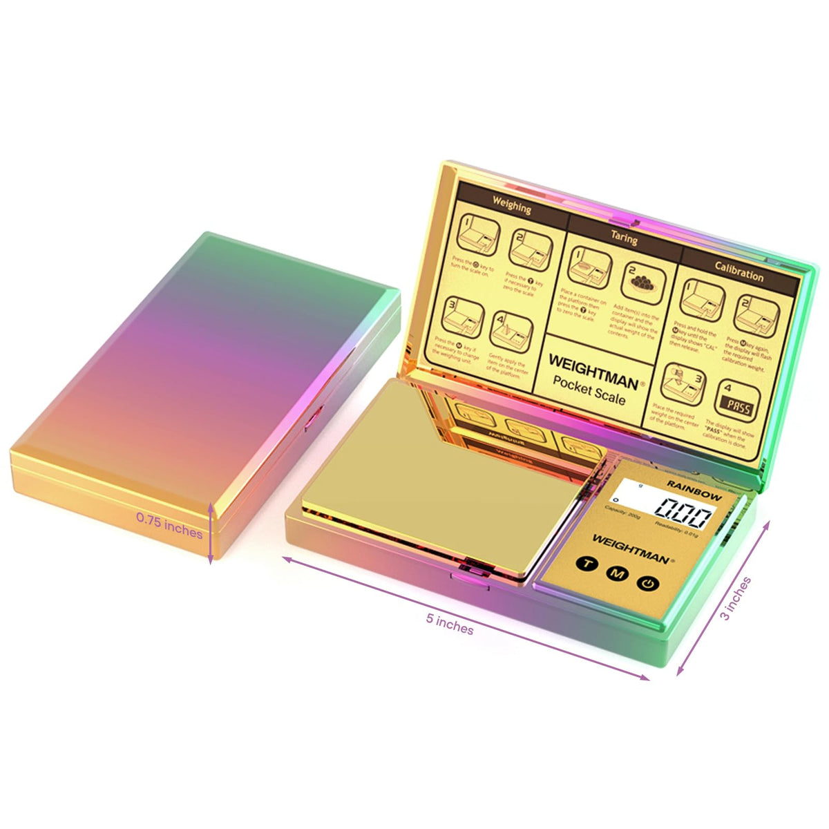 WEIGHTMAN Shiny Digital Gram Scale 200g x 0.01, Chrome Rainbow Mini Scale for