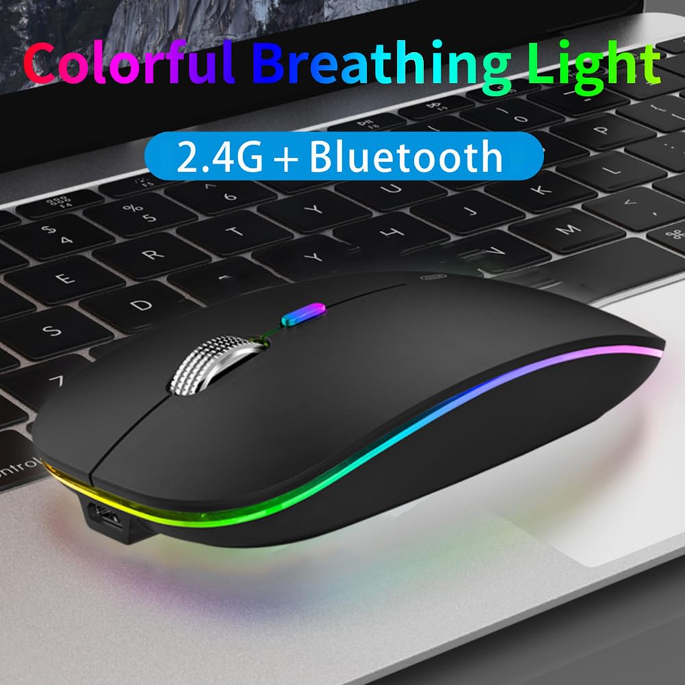 TENMOS Wireless Bluetooth Mouse, LED Slim (Bluetooth 5.1/5.0 + USB) 2.4GHz