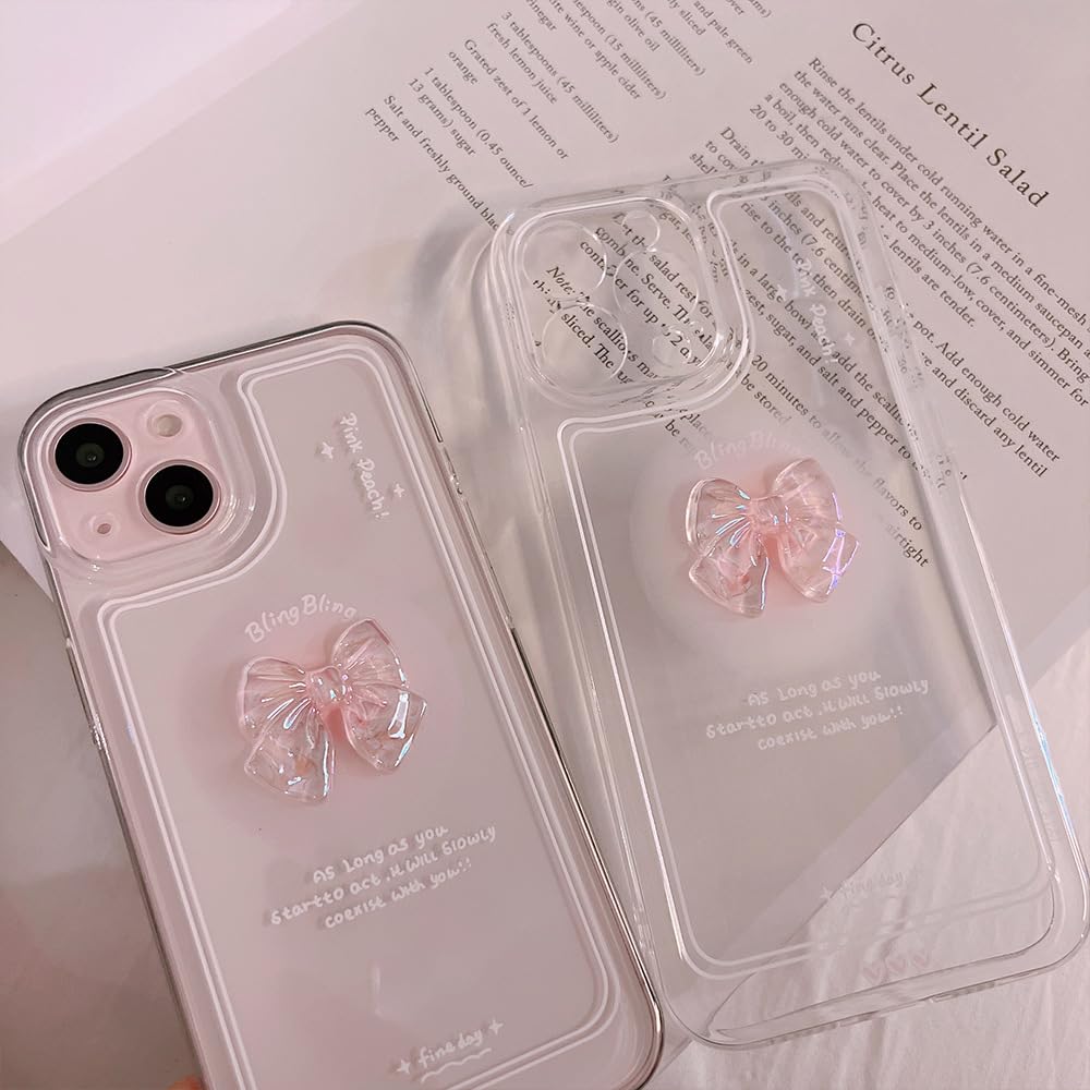 Ownest Compatible for iPhone 14 Pro Max Cute 3D Pink Bowknot Slim Clear