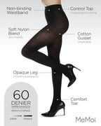 MeMoi 2 Pack Perfectly Opaque Tights, Microfiber Control Top Tights, Comfortable