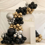 PTGOLUO Black Gold and Silver Balloon Arch Garland Kit 153pcs with Star, 22 18