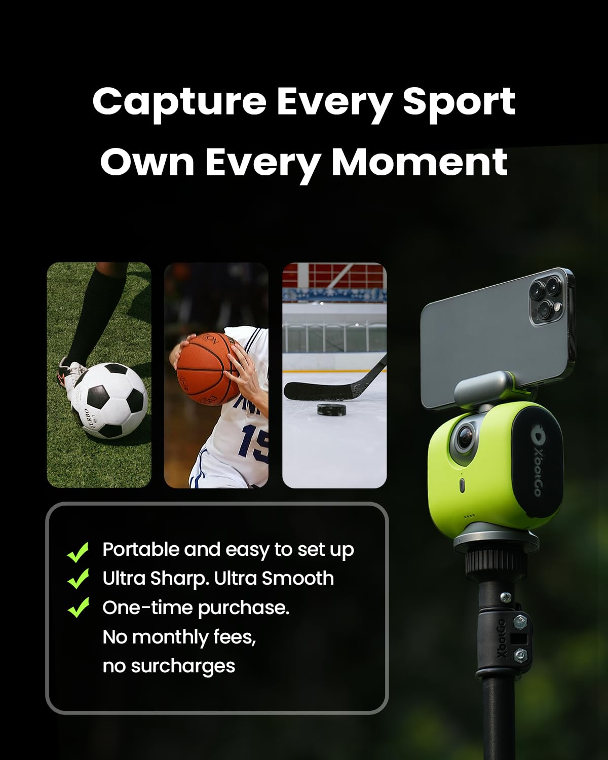 XbotGo Chameleon AI Auto Sports Action Camera - 4K 60FPS Soccer Camera and