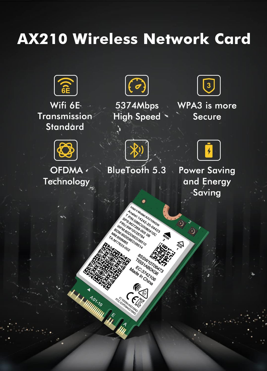 WiFi 6E Wireless Card Intel AX210 NGW Bluetooth 5.3 Tri-Band 5400Mbps Network