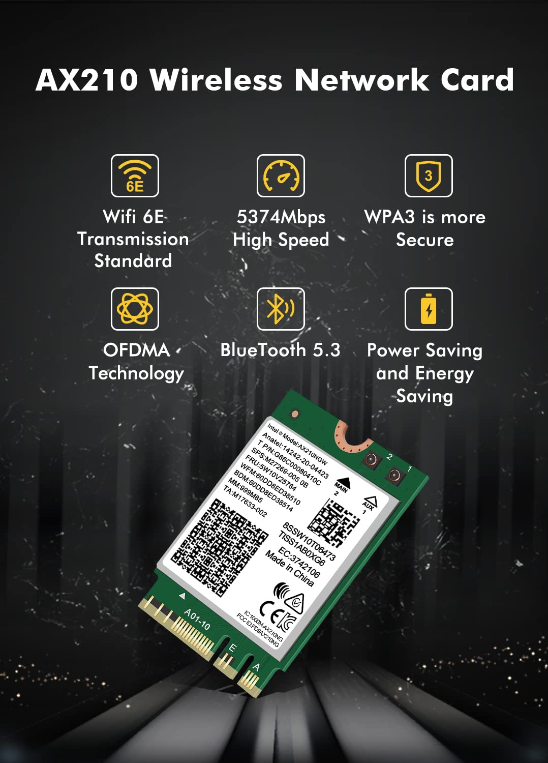 WiFi 6E Wireless Card Intel AX210 NGW Bluetooth 5.3 Tri-Band 5400Mbps Network