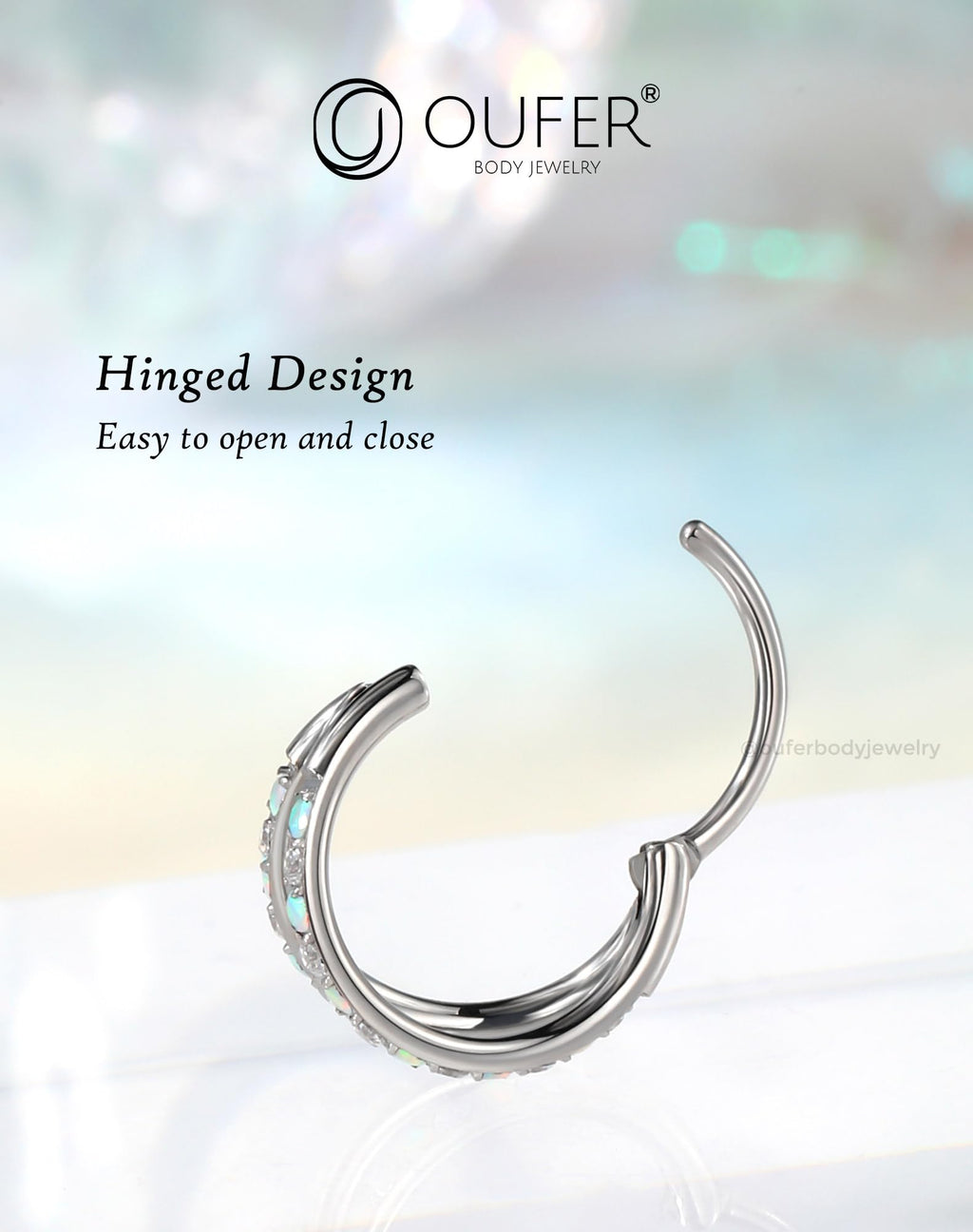 OUFER 2PCS Opal Nose Rings Hoops, 20G 7MM Single and Double Hoop Nose Rings for