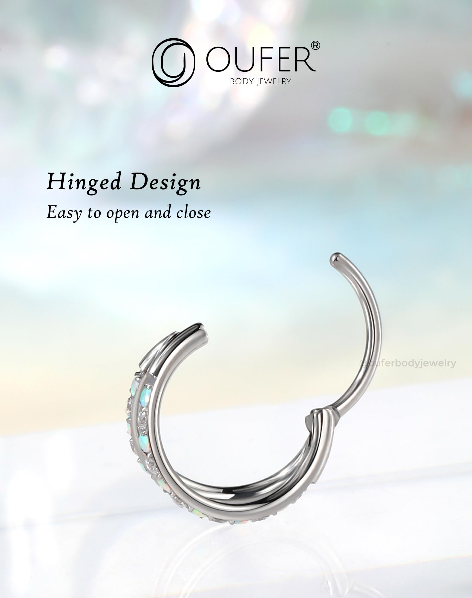 OUFER 2PCS Opal Nose Rings Hoops, 20G 7MM Single and Double Hoop Nose Rings for