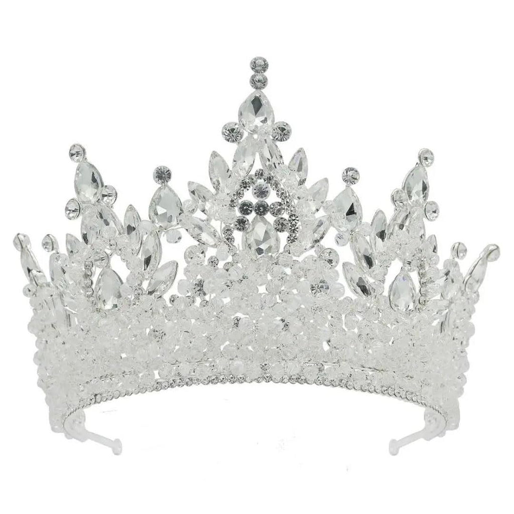 Women Crystal Crown Tiara Gold Alloy Headpiece Wedding Prom Hair Accessory (Gold