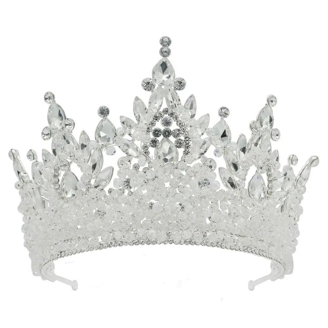 Women Crystal Crown Tiara Gold Alloy Headpiece Wedding Prom Hair Accessory (Gold