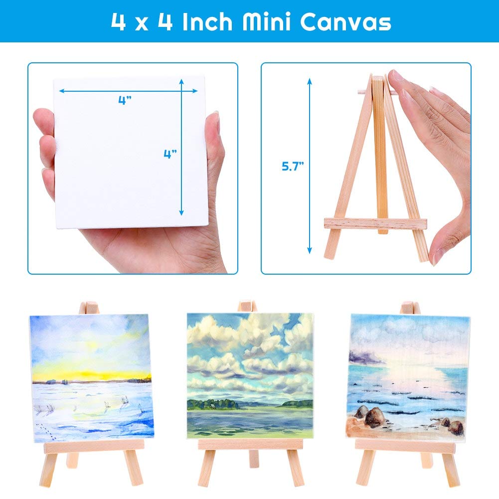 Mini Canvases 18 Pack 4x4 Inch with Easel Painting Kit Acrylic Oil Watercolor