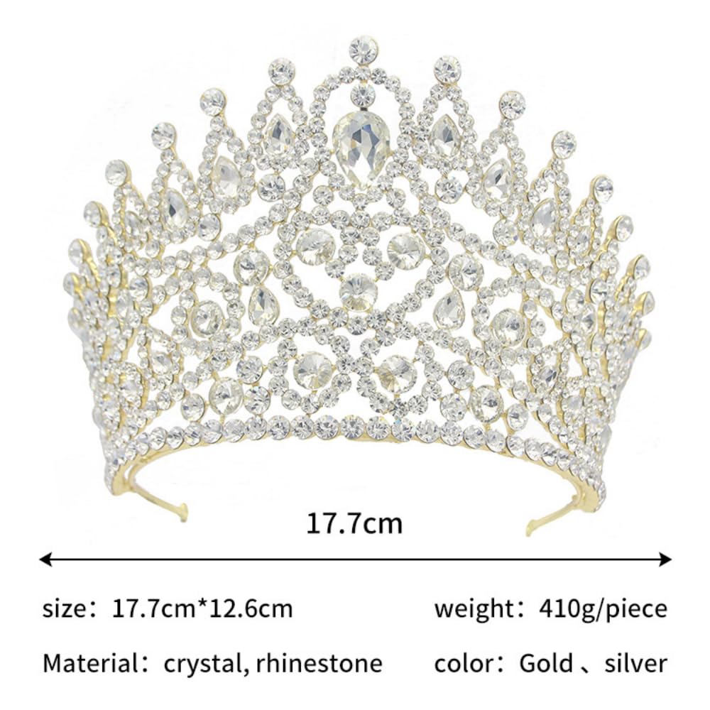 Large 5" Golden Rhinestone Crown Women Sparkly Quinceanera Pageant Tiara