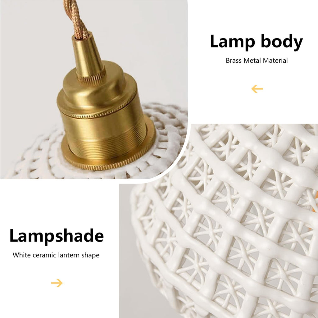 Fulesi White Ceramic Pendant Light Elegance Nordic Hanging Lamp Brass Finish