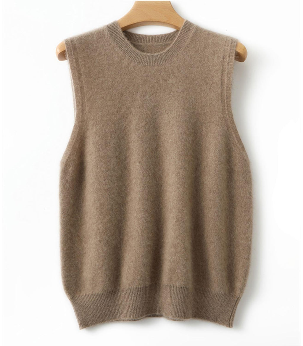 Ailaile Knitted O-Neck Vest Women's Sweater 100% Merino Wool Sleeveless Pullover