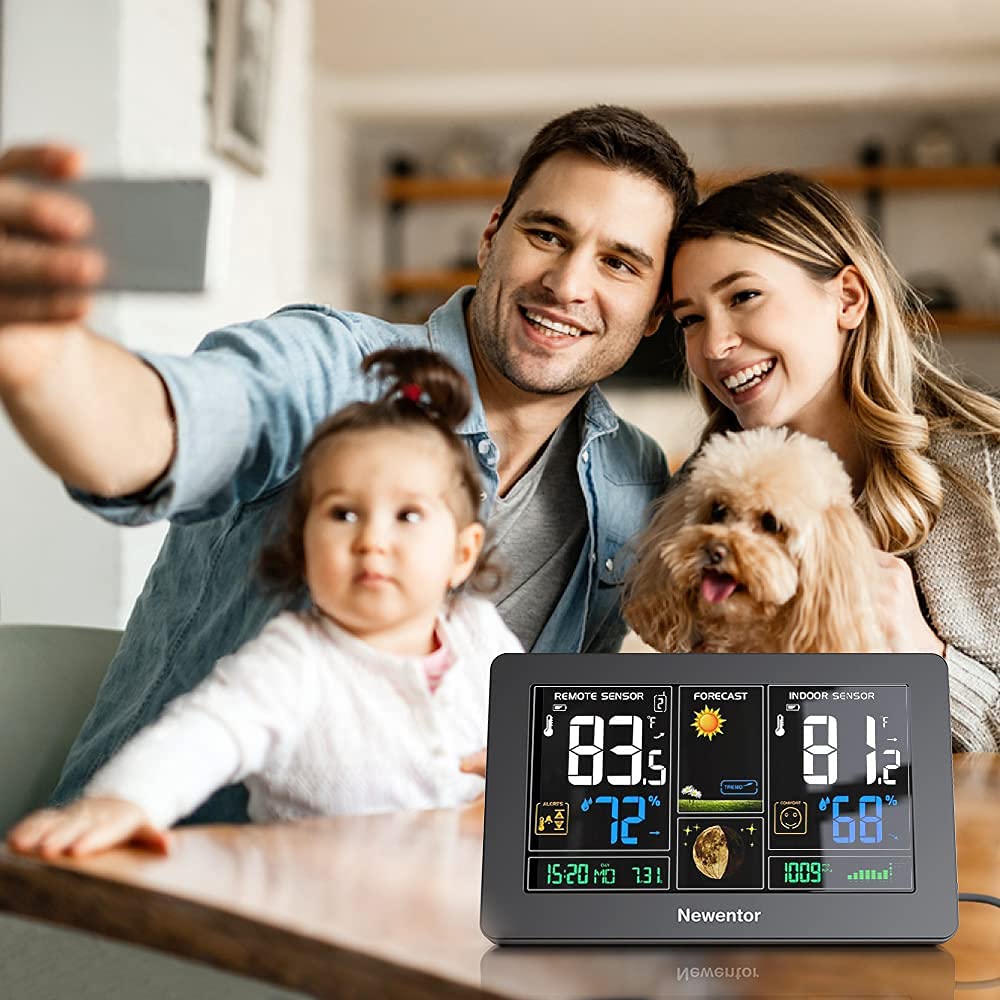 Newentor Wireless Weather Station Thermometer Clock Barometer Black