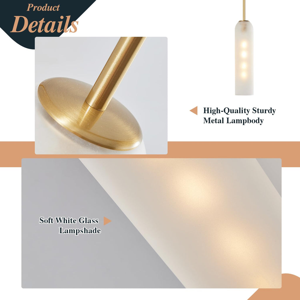 BOKT Gold Pendant Light Milk Glass Cylinder Hanging Lamp Brass Kitchen Island
