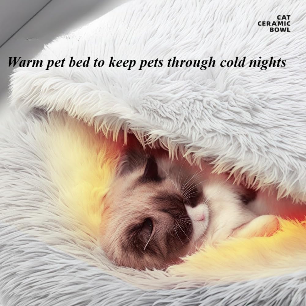 Hooded Cat Bed Cave Round Donut 19.69 inch Plush Anti-Anxiety Calming Dog Bed