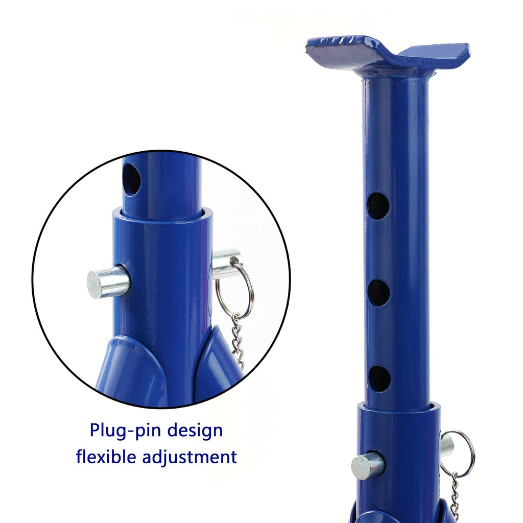 2PC 3 Ton Jack Stands Adjustable Steel Folding Auto Lift Support Blue
