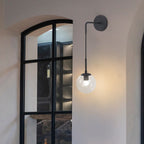 BOKT Mid Century Modern Black Wall Sconce Light Clear Glass Globe Ball Wall