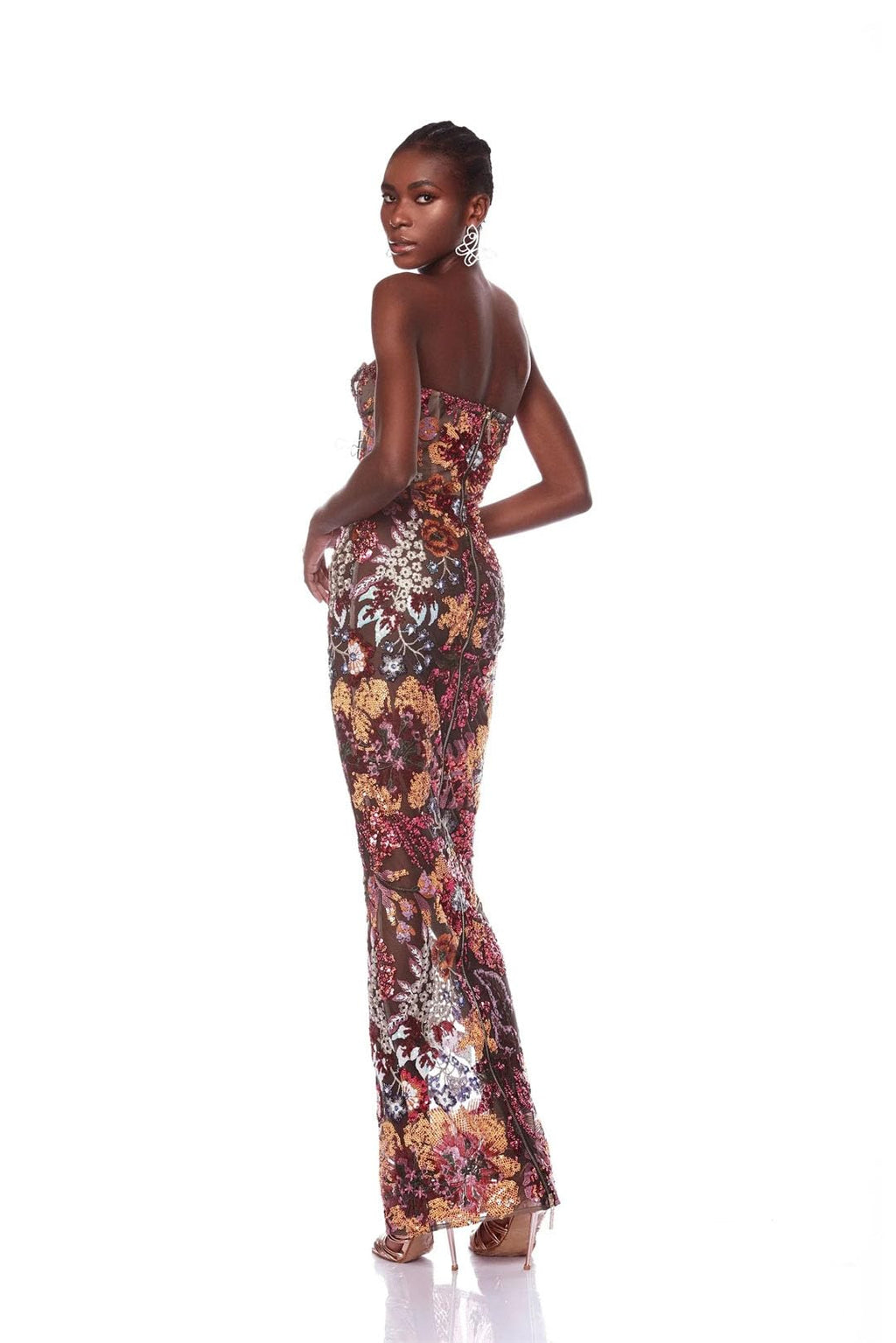 Women's Sexy Off The Shoulder Embroidery Flowers Bodycon Mid-Calf Dress Red L