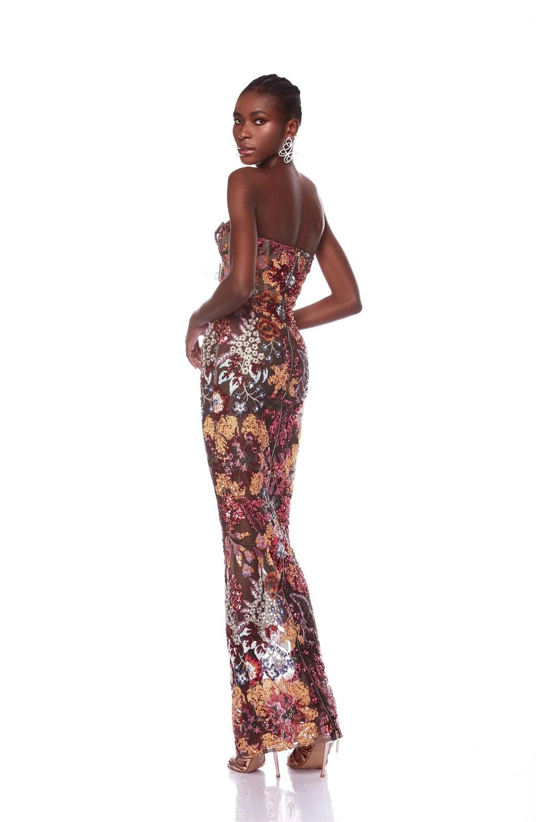 Women's Sexy Off The Shoulder Embroidery Flowers Bodycon Mid-Calf Dress Red L