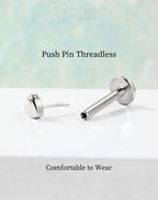 OUFER 18G 6mm G23 Titanium Heart Stud, Flat Back Threadless Silver Jewelry for