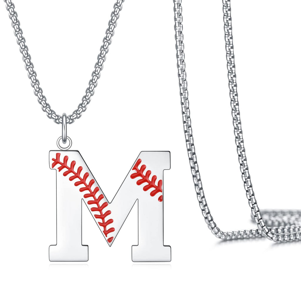 VEEHOO Baseball Necklace for Men Boys,Initial A-Z Letter Baseball Jewelry