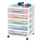 IRIS USA 5 Drawers Scrapbook Plastic Rolling Storage Cart with Organizer Top