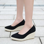 Kldyj Womens Espadrilles Wedges Pumps Platform Close Pointed Toe Slip On Loafers Casual Sandals Dress Solid Color Shoes(Black,5 US)