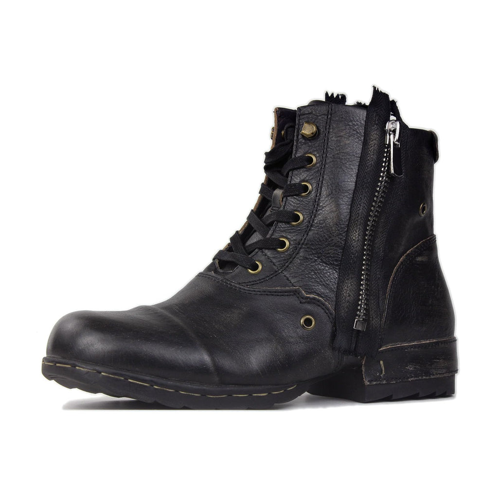 OSSTONE Moto Boots for Men Fashion Zipper-up Leather Chukka Boots Casual Shoes 5008-8, Retro Black, US9