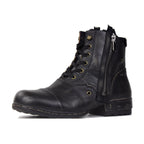 OSSTONE Moto Boots for Men Fashion Zipper-up Leather Chukka Boots Casual Shoes 5008-8, Retro Black, US9