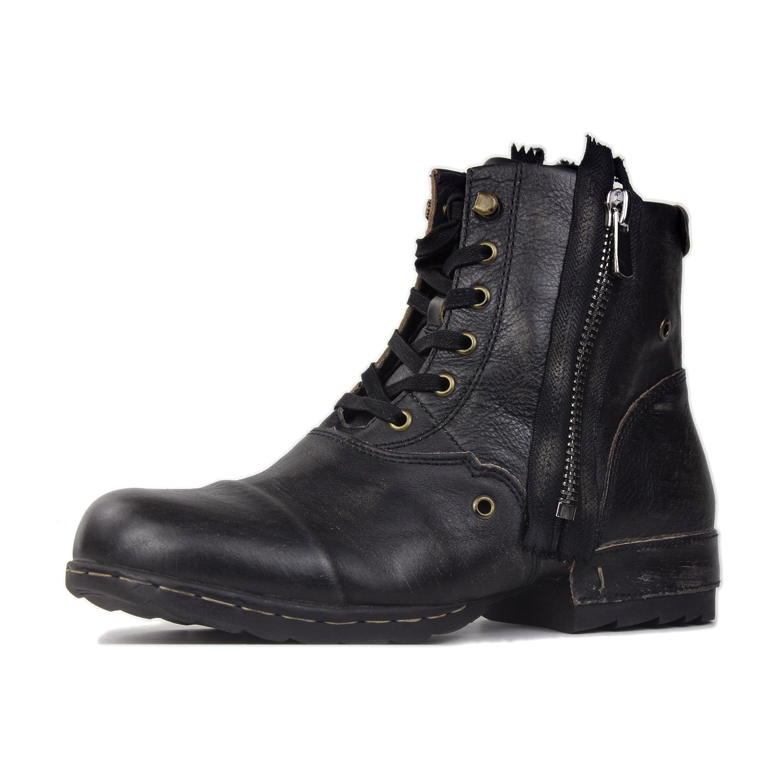OSSTONE Moto Boots for Men Fashion Zipper-up Leather Chukka Boots Casual Shoes 5008-8, Retro Black, US9