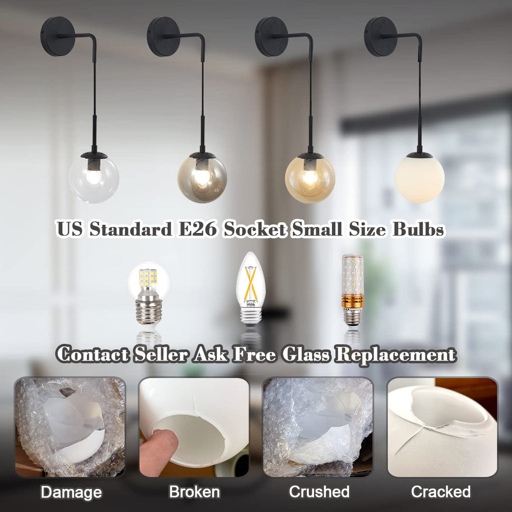 BOKT Mid Century Modern Black Wall Sconce Light Clear Glass Globe Ball Wall