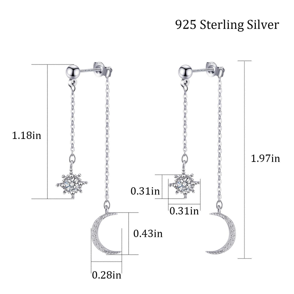 Watforsh Moon and Star Dangle Earrings for Women Chain Tassel with Cubic